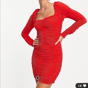 River Island ruched front silky red mini dress